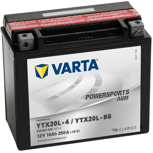 Varta YTX20L-BS 12V18AH Bakımsız AGM Motosiklet Aküsü