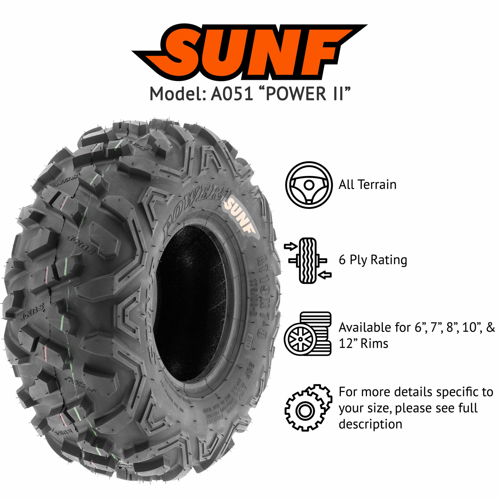 SunF 22X7-10 A051 Power II 6 Kat Ön Atv Lastik