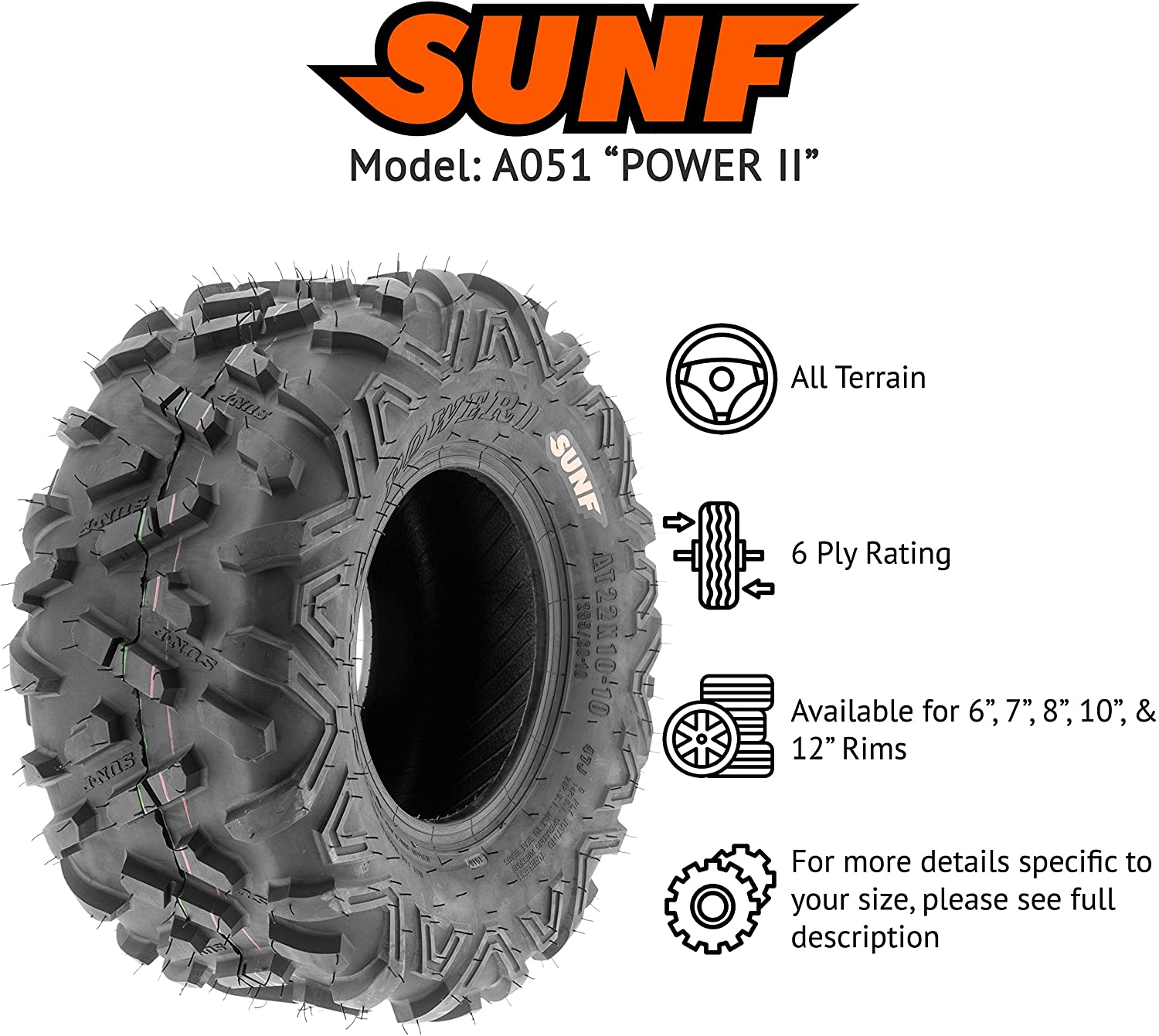 SunF 22X10-9 A051 Power II 6 Kat Atv Arka Lastik