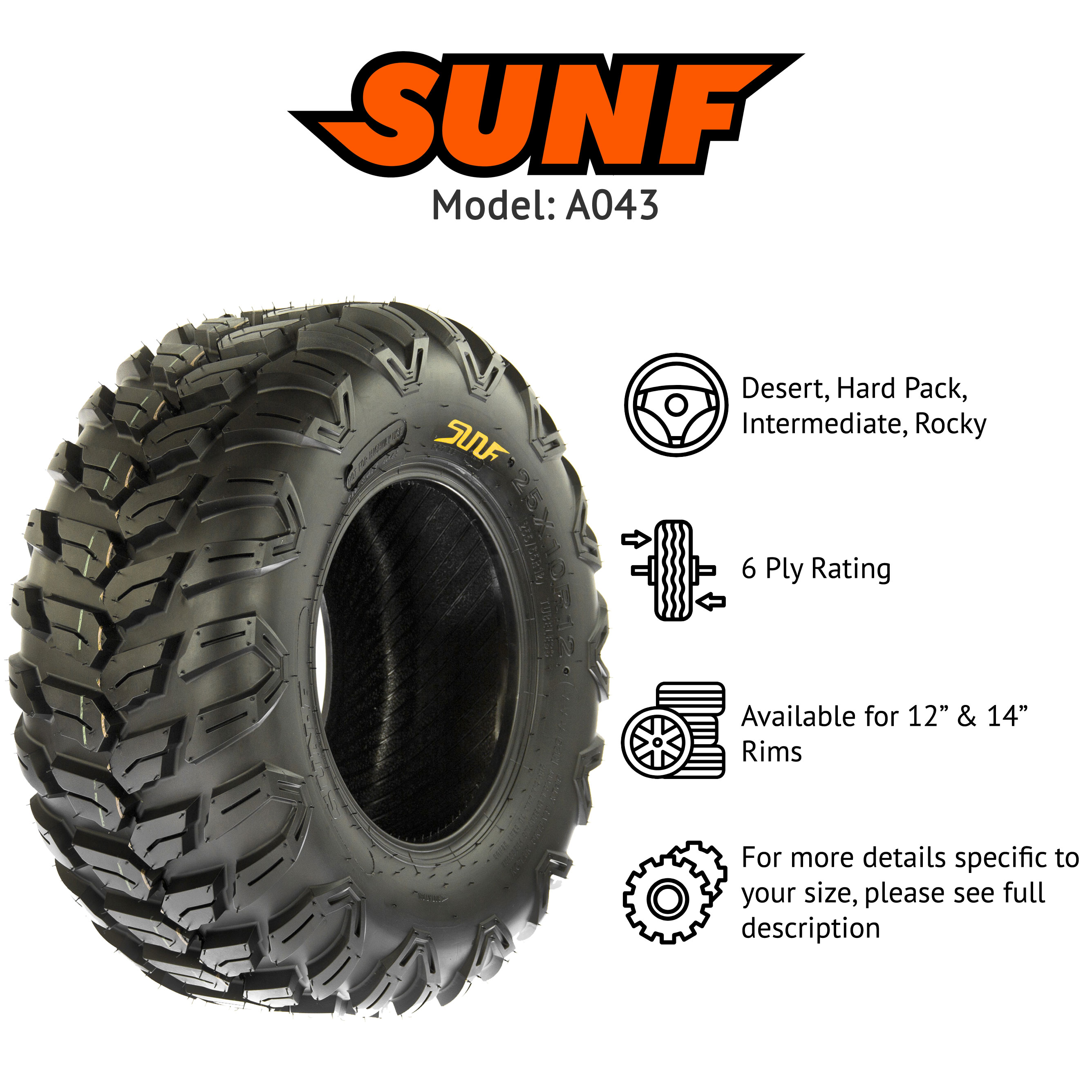 SunF Set 26x9R14 ve 26x11R14 A043 All Trail 6Kat Atv Lastik Takımı Ön-Arka